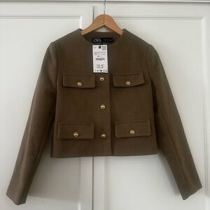 Nwt Zara Cropped Button Front Jacket